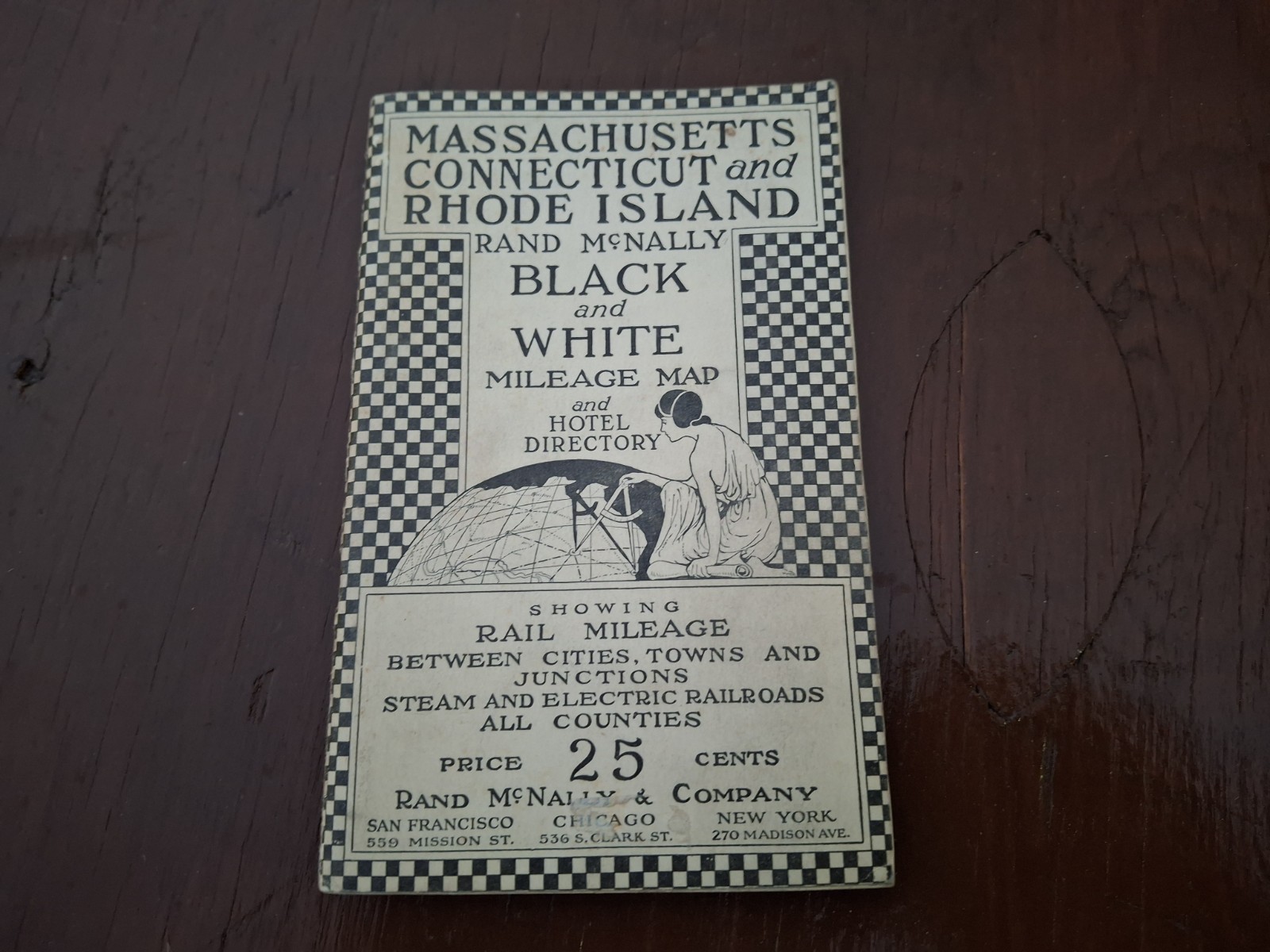 1925 Rand McNally Massachusetts Connecticut & Rhode Island Mileage Map Vintage