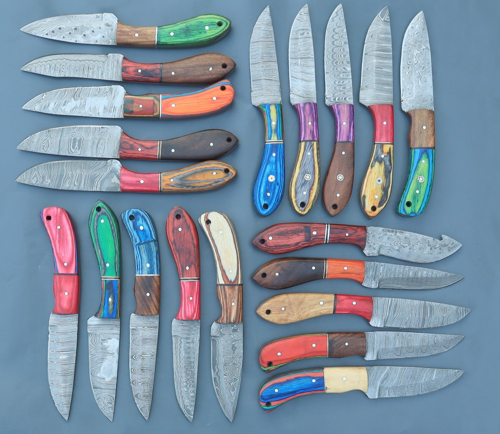 Lot of 20pc 8'' Damascus Steel Skinning/Hunting Knife Wood Handle Mk099