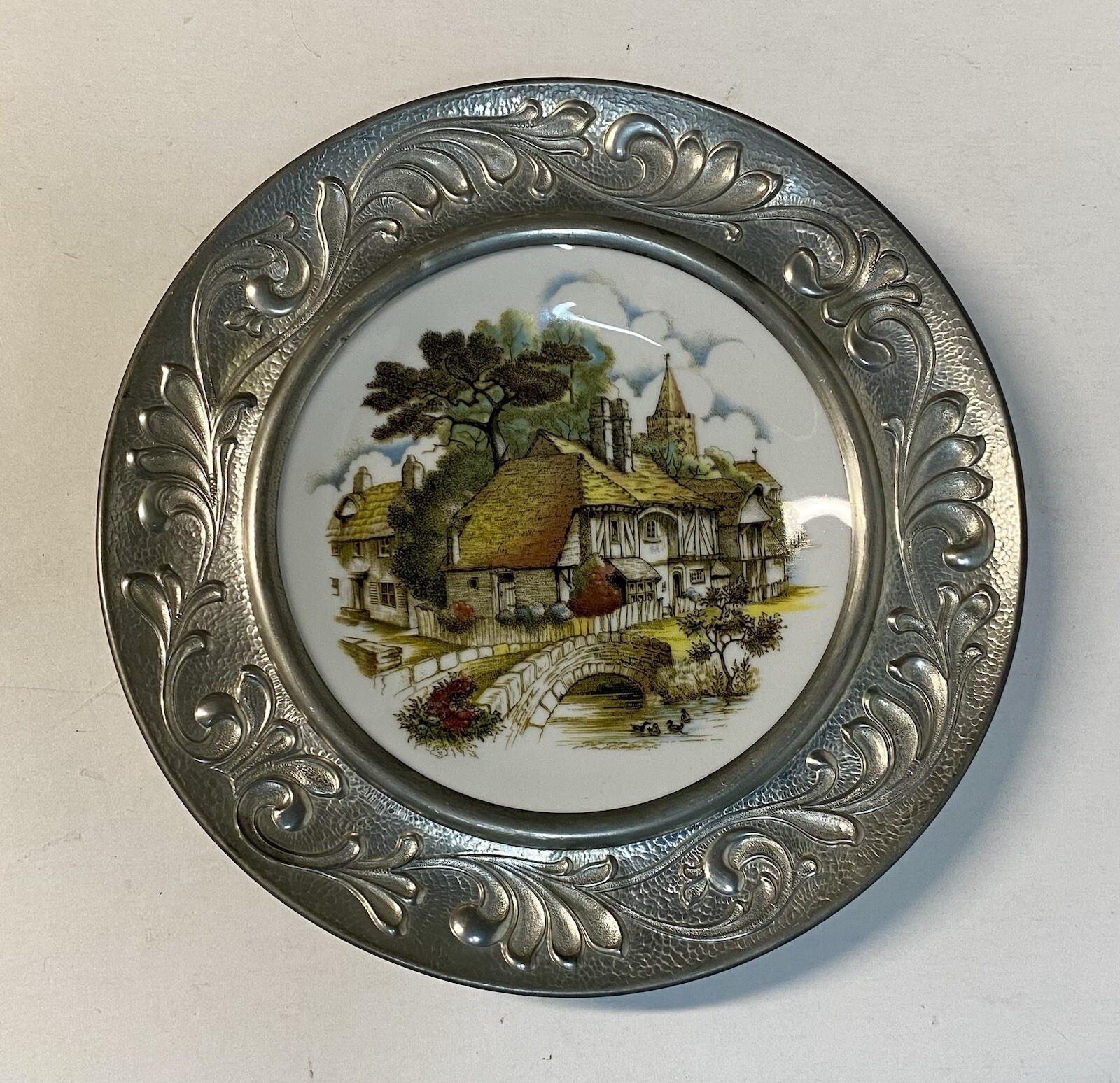 Vtg Countryside Rein Zinn Bavaria Creidlitz Plate Silver Plated Frame Germany
