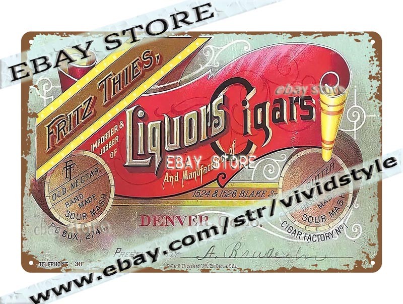 Tin Sign Fritz Thies Denver Co Liquors Cigars 1880s advertising card tin posters