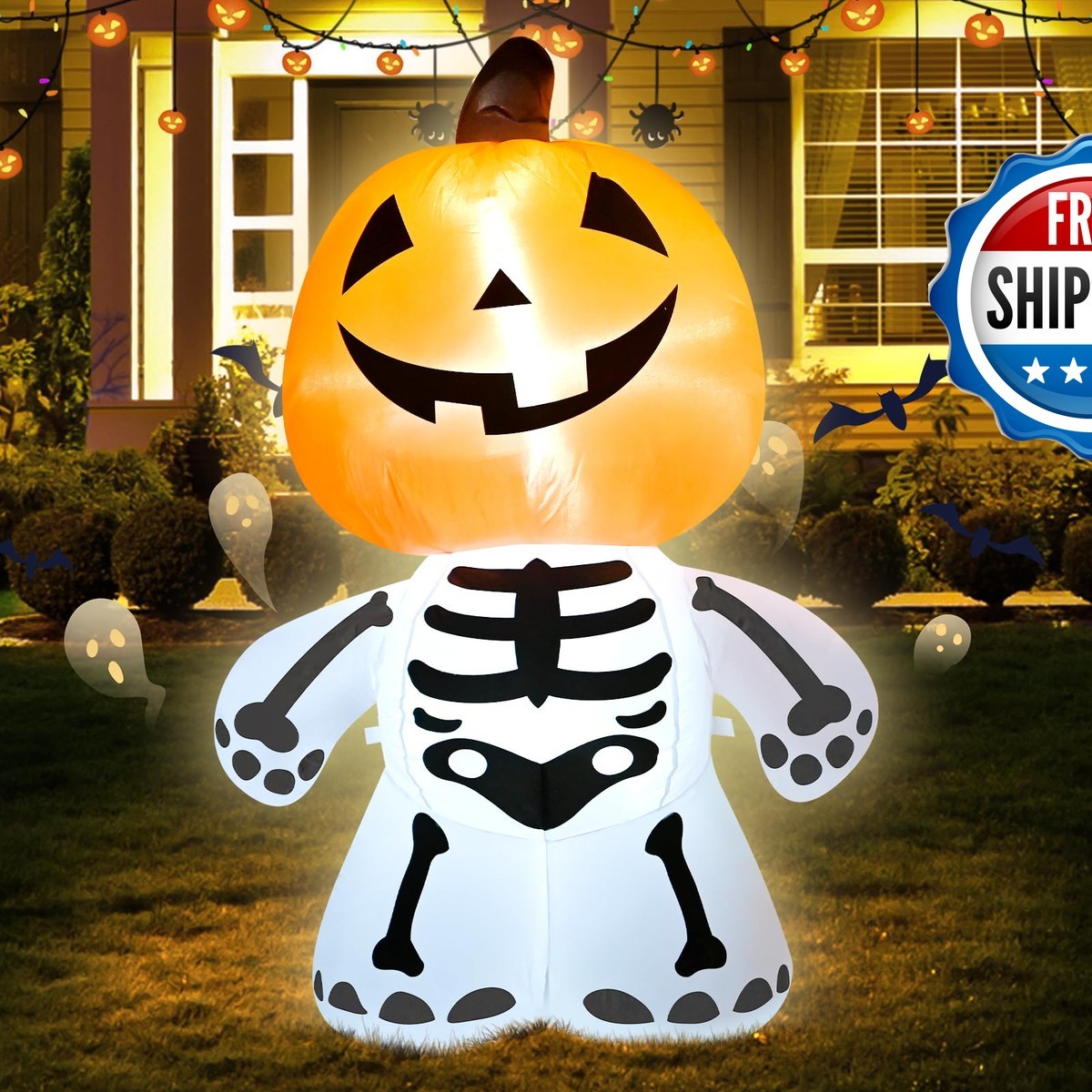 TRMESIA 4FT Halloween Inflatable Cute Pumpkin Ghost Lawn Decoration