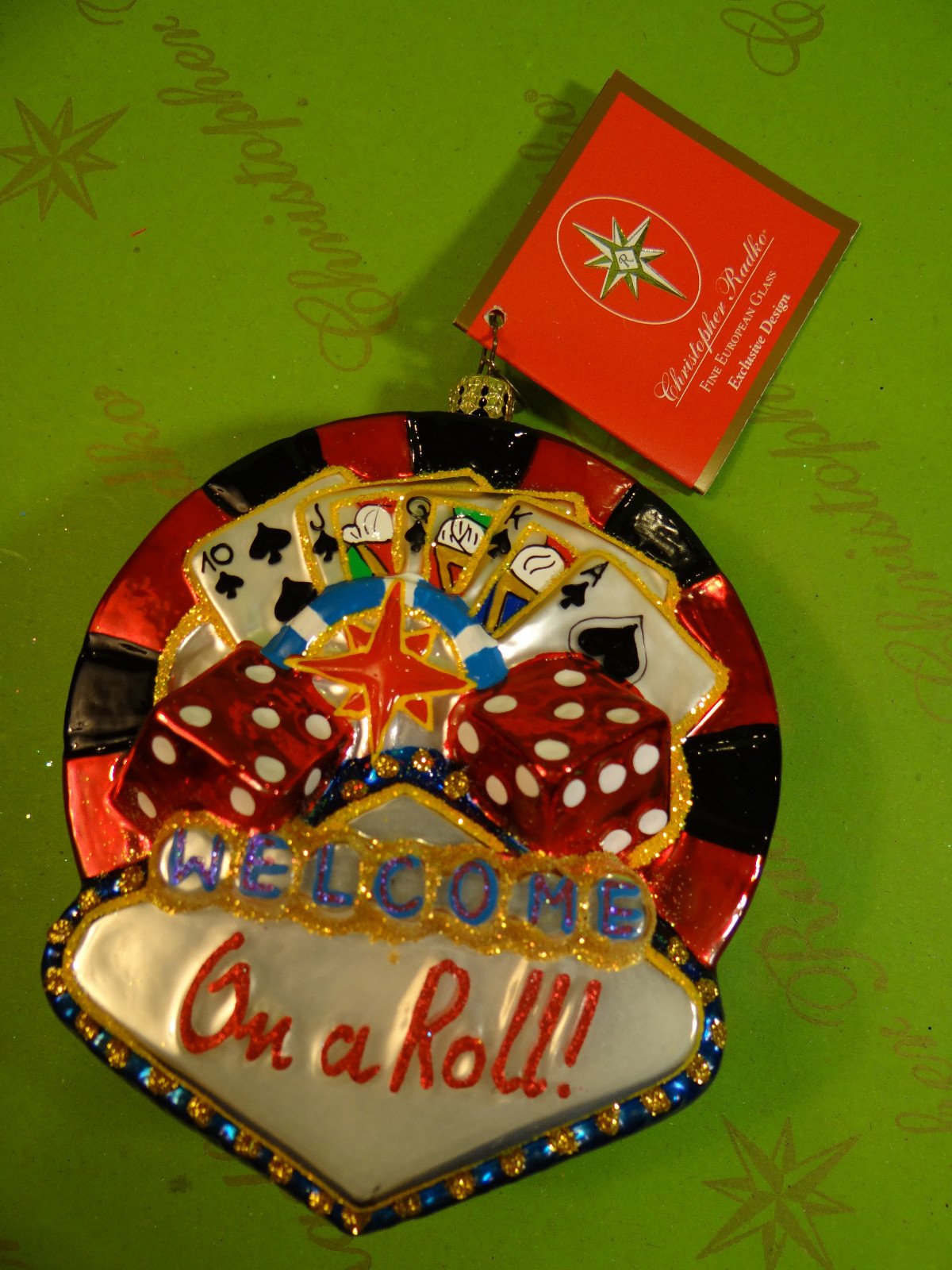 Christopher Radko Las Vegas On The Roll Glass Ornament