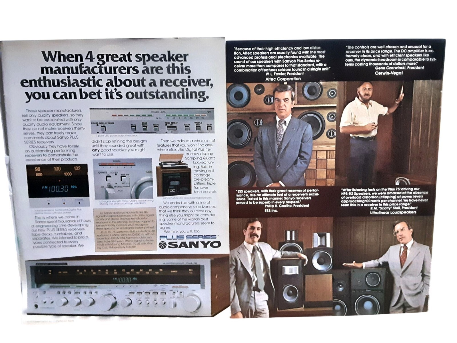 1980 Sanyo Stereo Receiver Speaker System Two Page Vintage Print Ad 16 x 11
