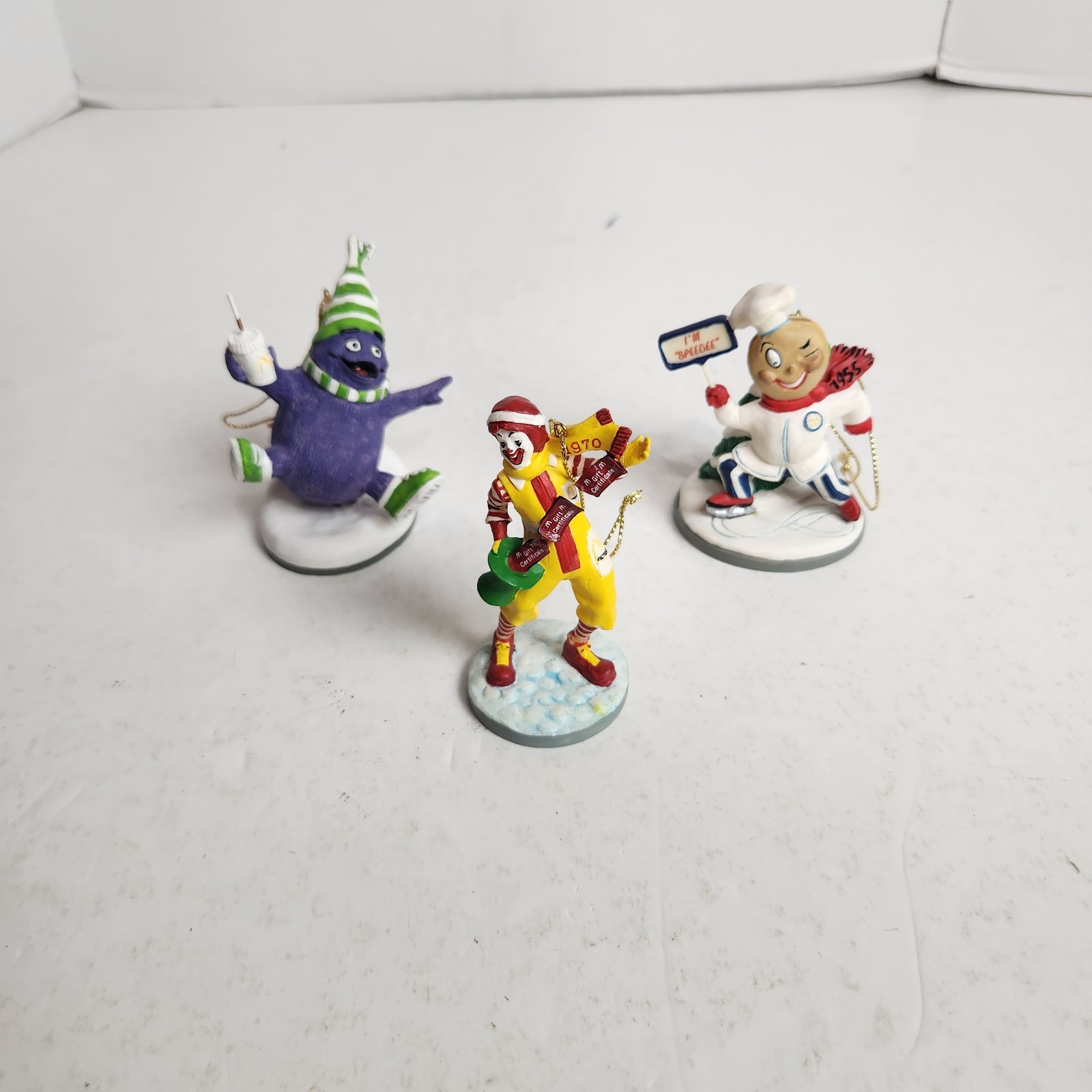 McDonalds 40 Years Of Famous Firsts Ornaments GRIMACE RONALD MCDONALD SPEEDEE