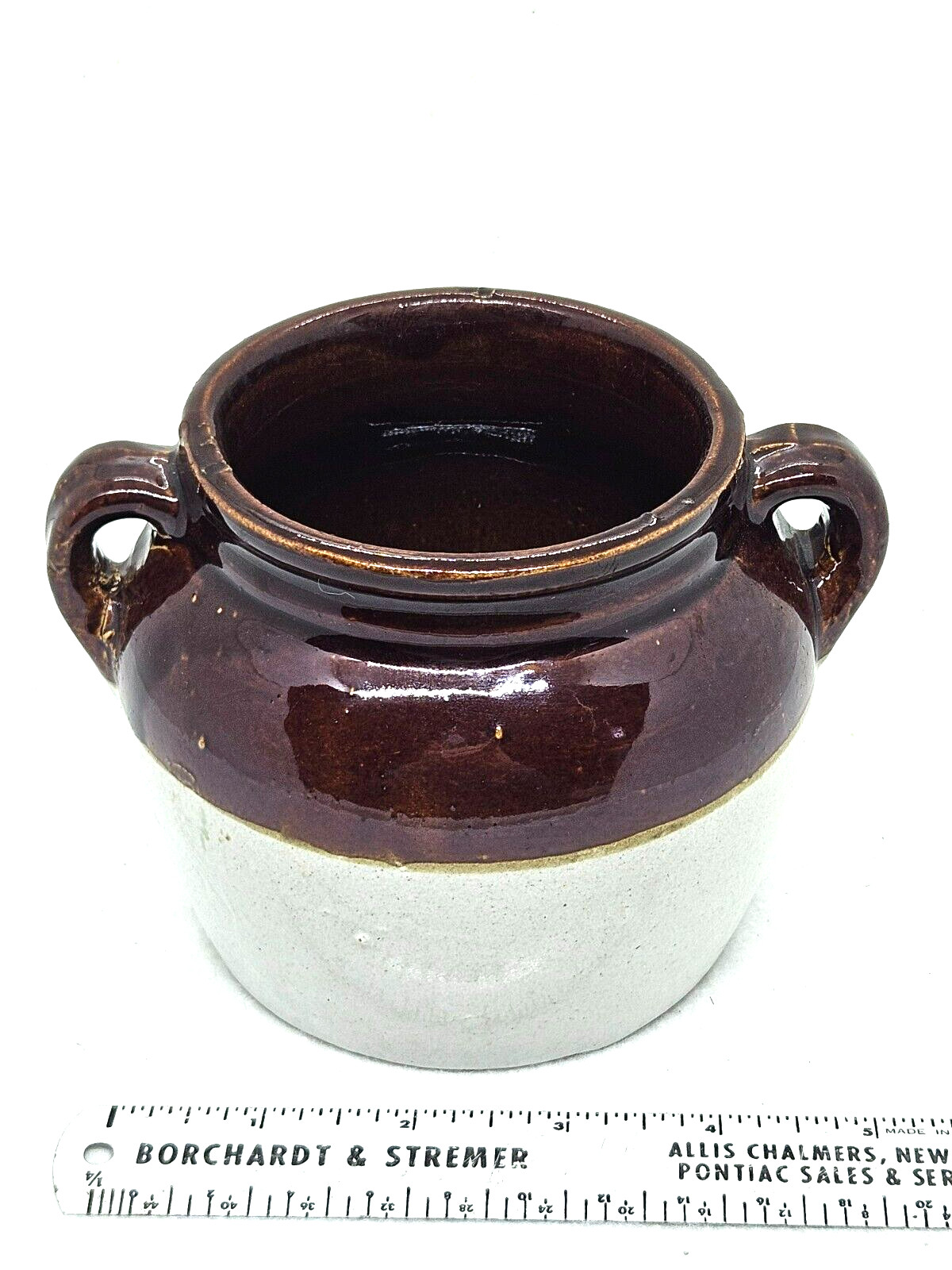 Vintage Two-Tone Mini Stoneware Crockery Bean Pot