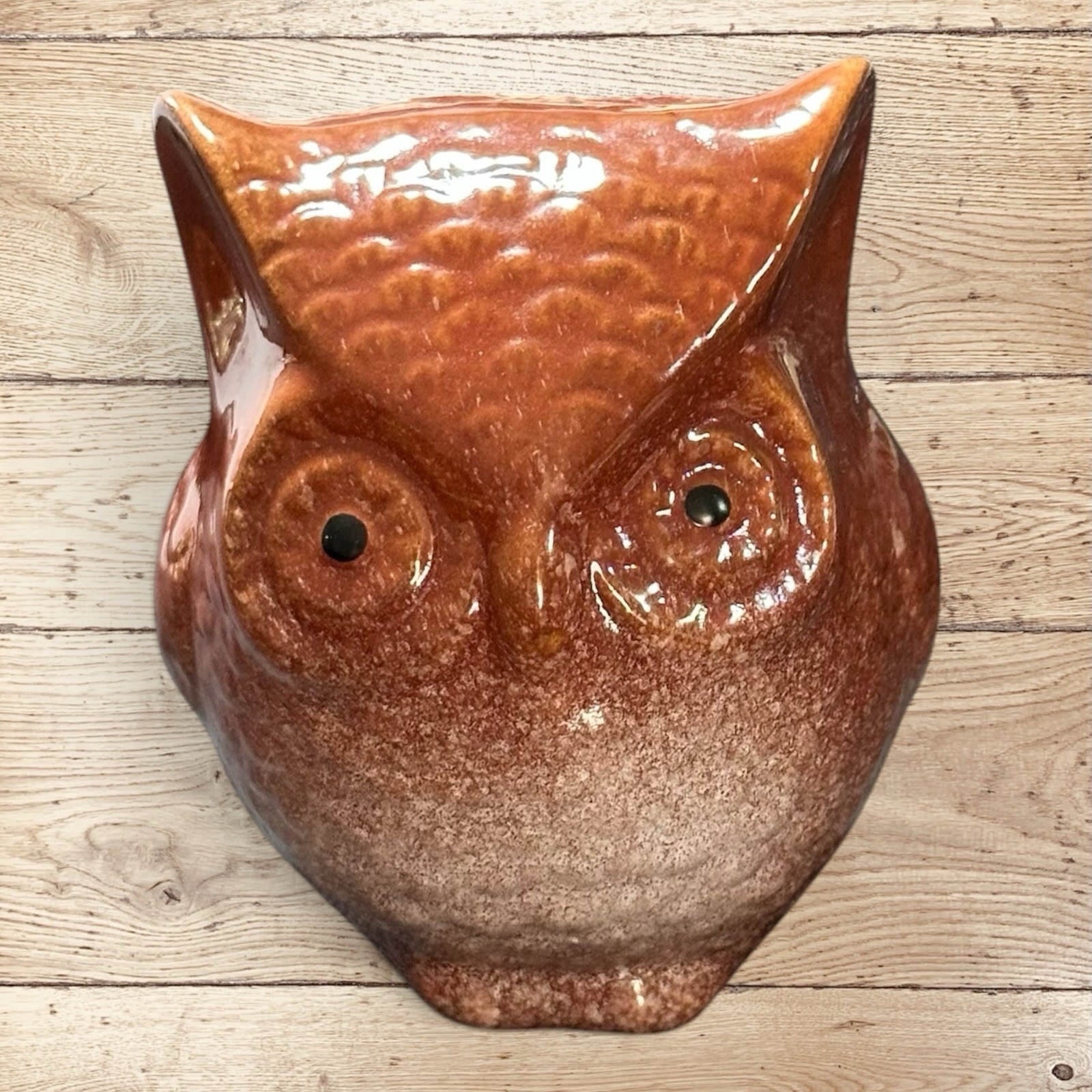 Brown Glazed Ceramic Pottery Owl Figurine 3.5\