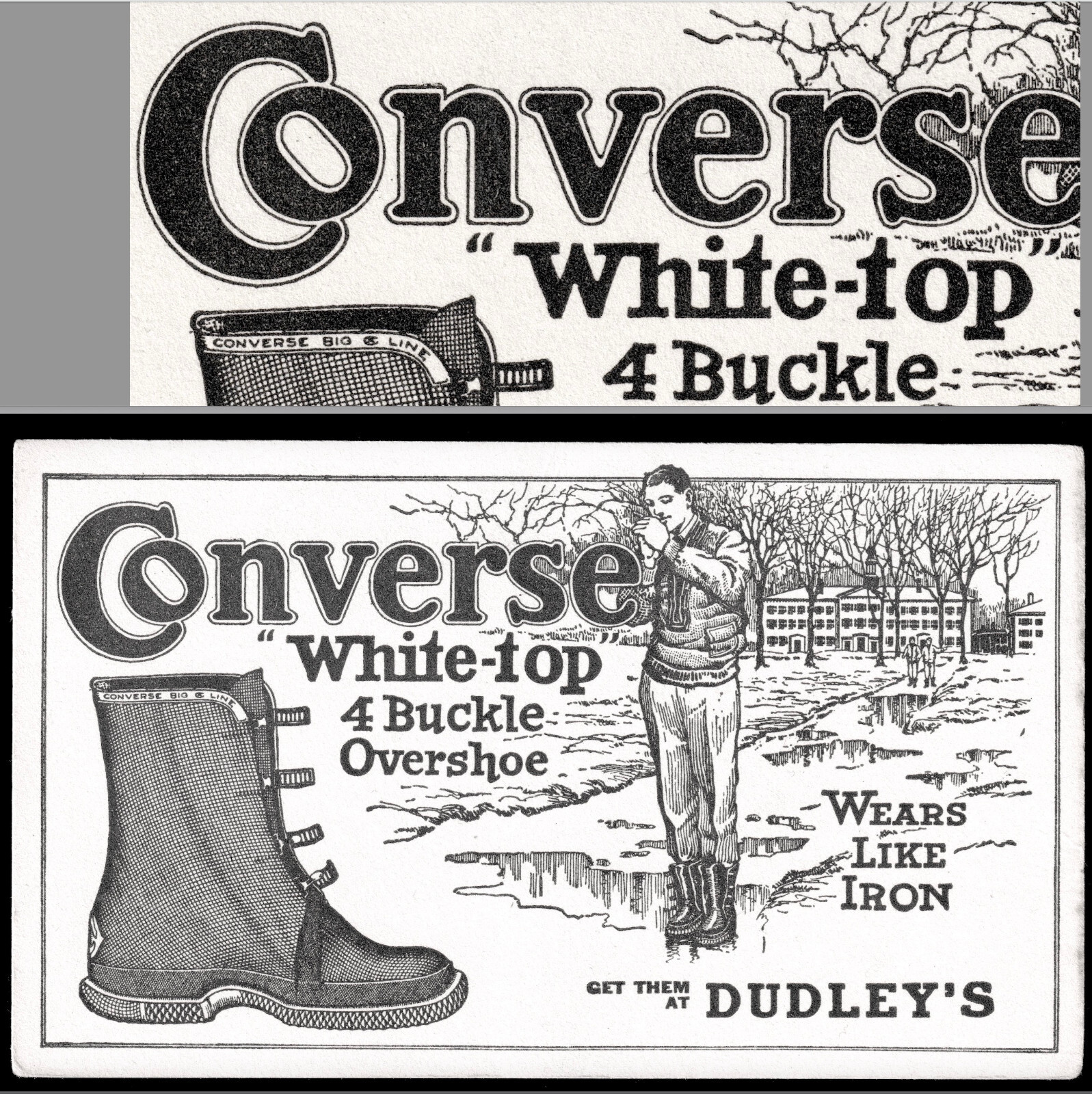 RARE = ca. 1920 Converse Rubber White-Top Shoe Boot Advertising Card Ink Blotter