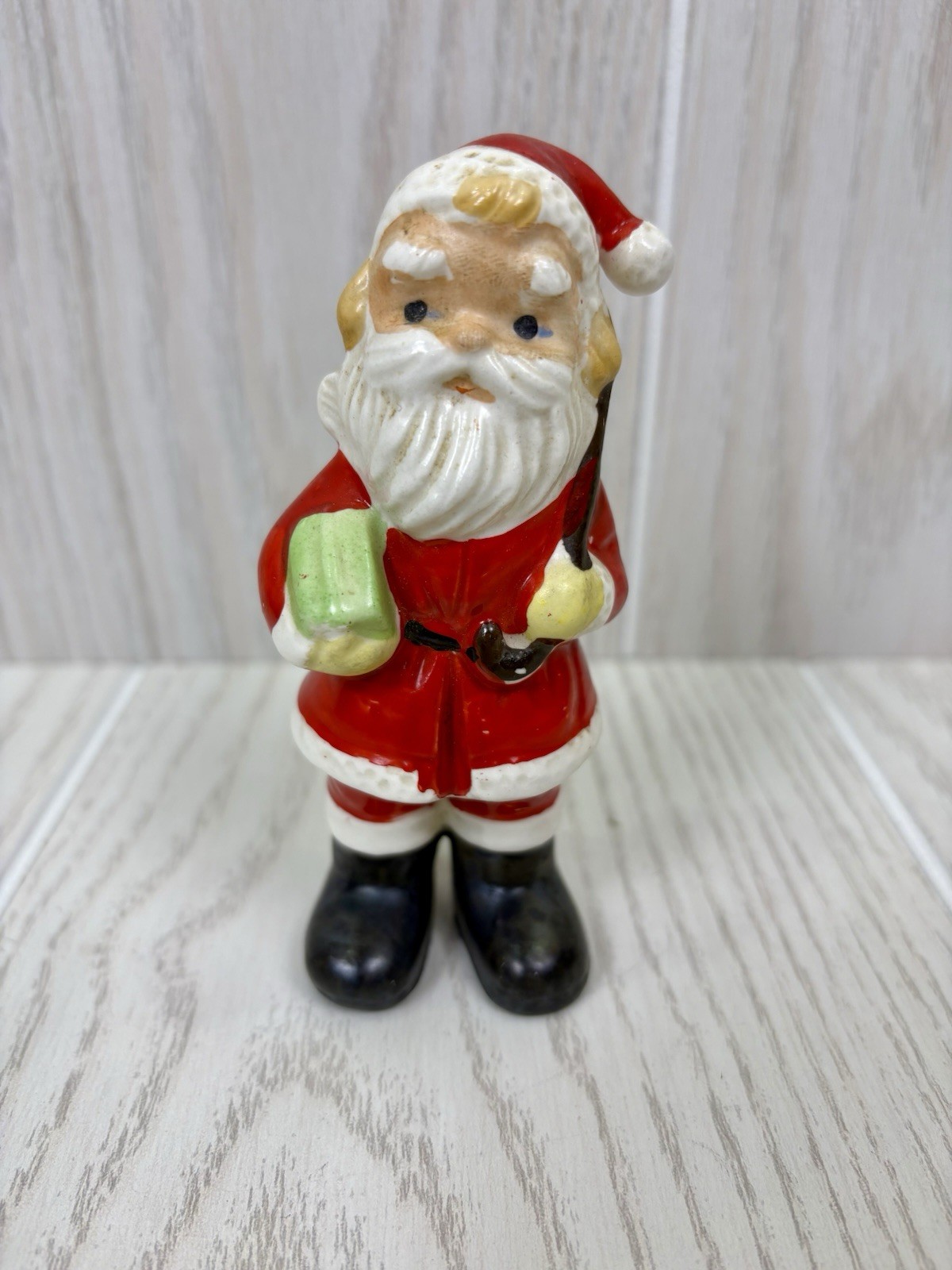 VTG MCM Santa Claus With Cane Green Box  Christmas Figurine Japan