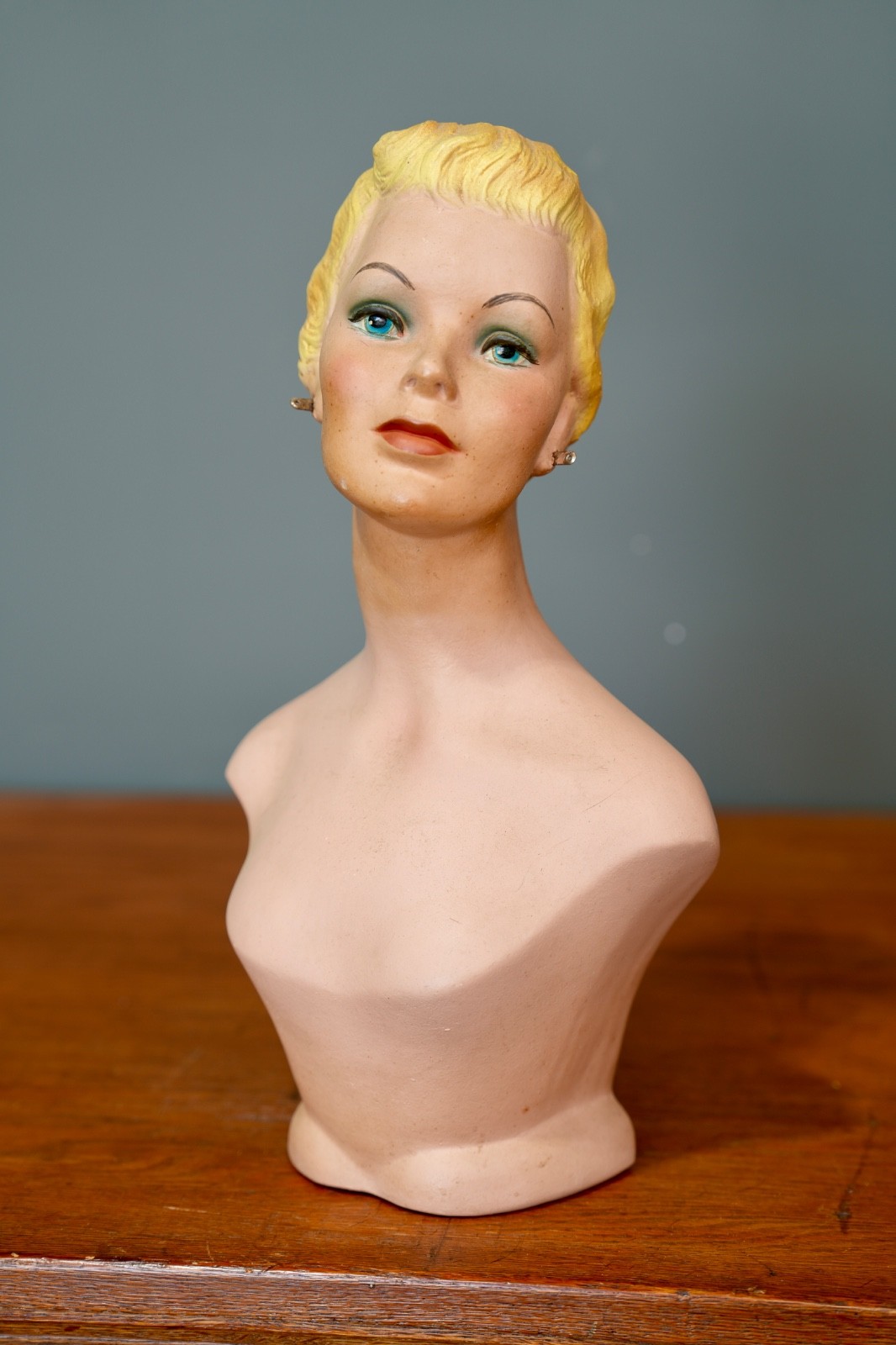 Vintage Female Mannequin Head Bust Hat Store Display Stand Art Deco Antique