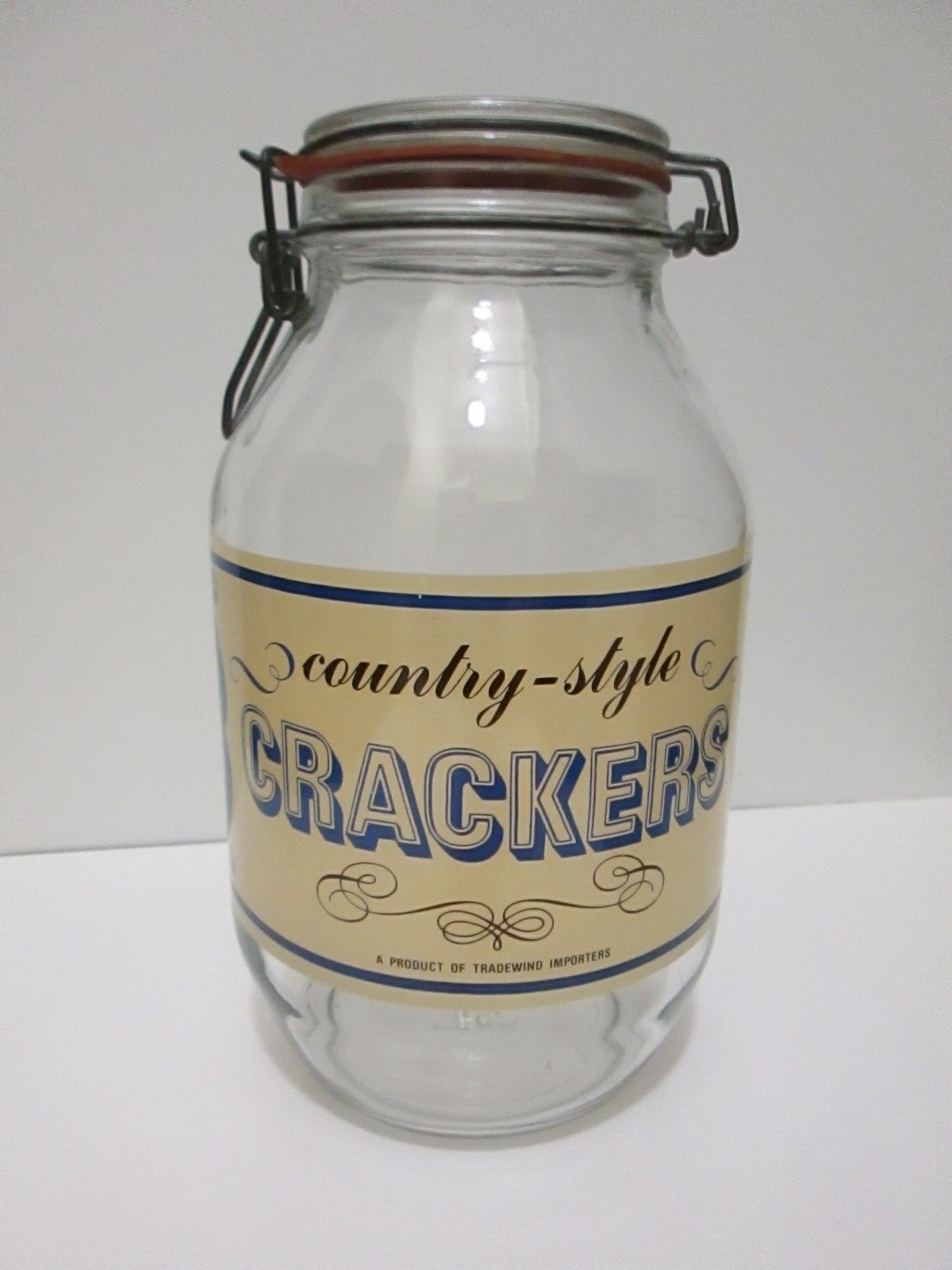 VTG COUNTRY STYLE LOGO CRACKER STORAGE GLASS JAR CONTAINER RARE 3L