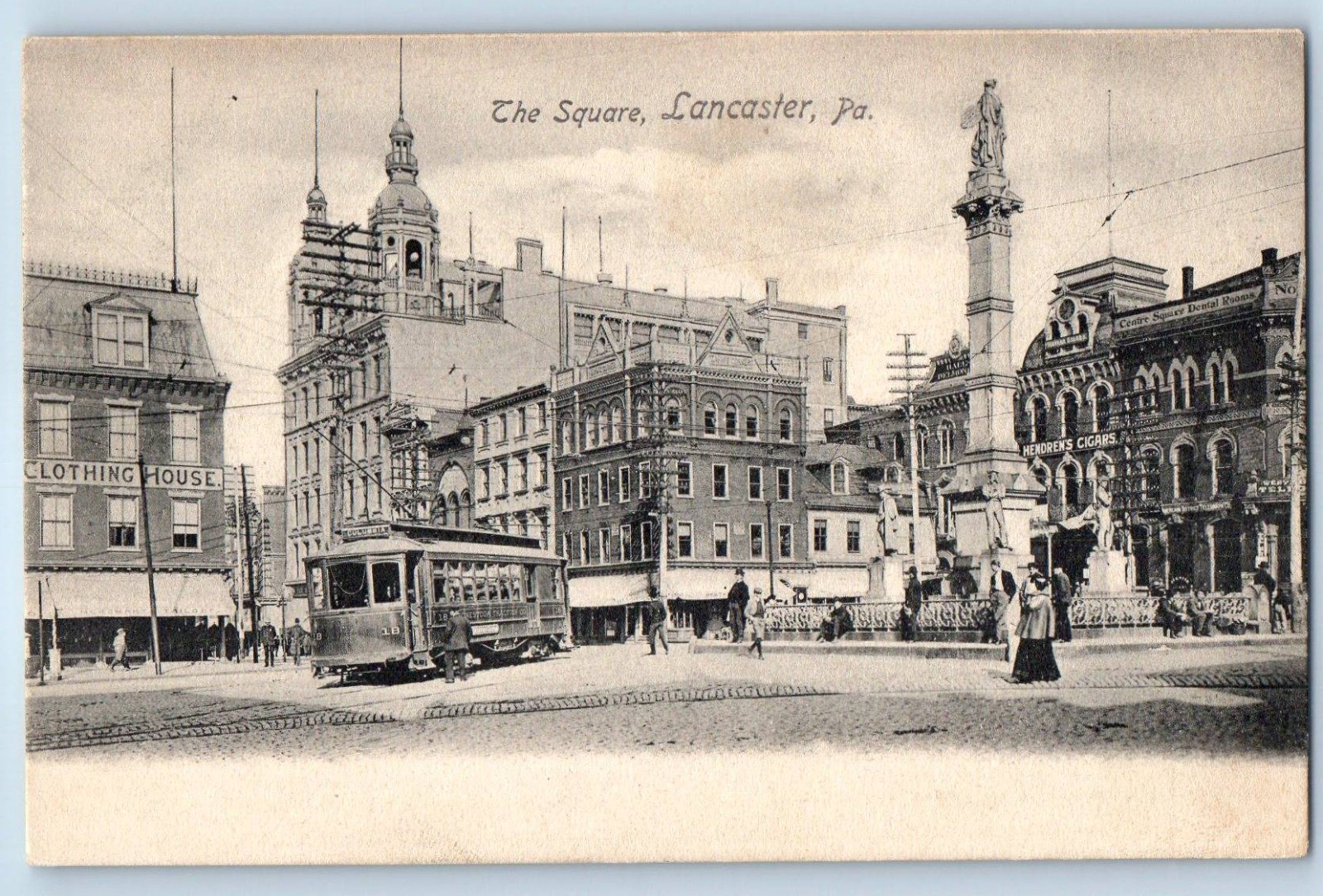1905 Lancaster Pennsylvania Postcard The Square Streetcar Building Trolley Road