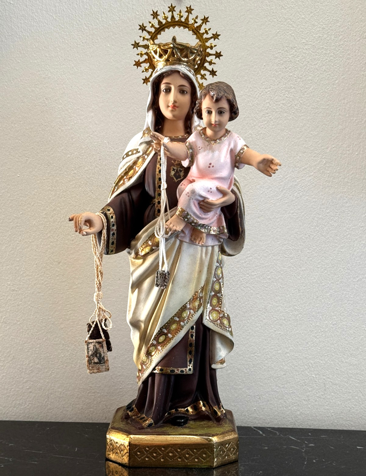 Vintage Spanish Our Lady of Mount Carmel (Virgen del Carmen) Hand-Painted Statue
