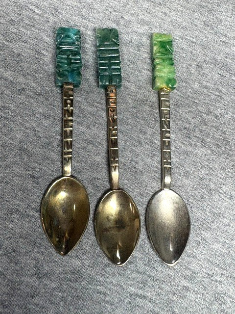 3 Vintage Cancun Mexico Aztec Calendar Souvenir Spoons