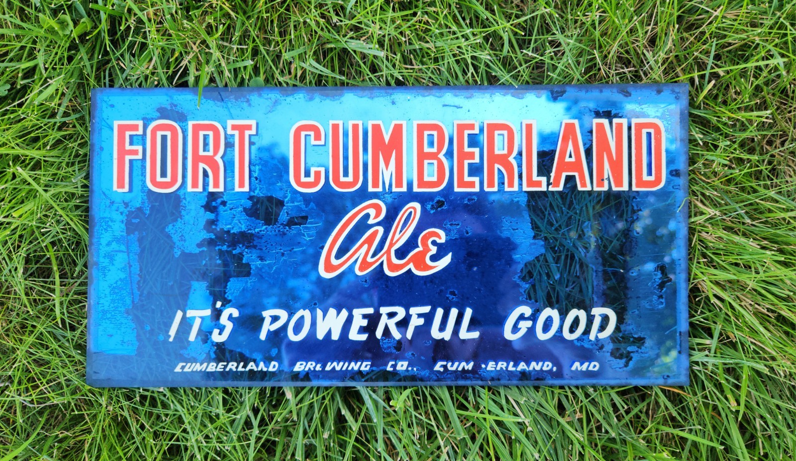 1940\'s Old German Beer Sign FORT CUMBERLAND ALE MIRRORED GLASS OLD EXPORT