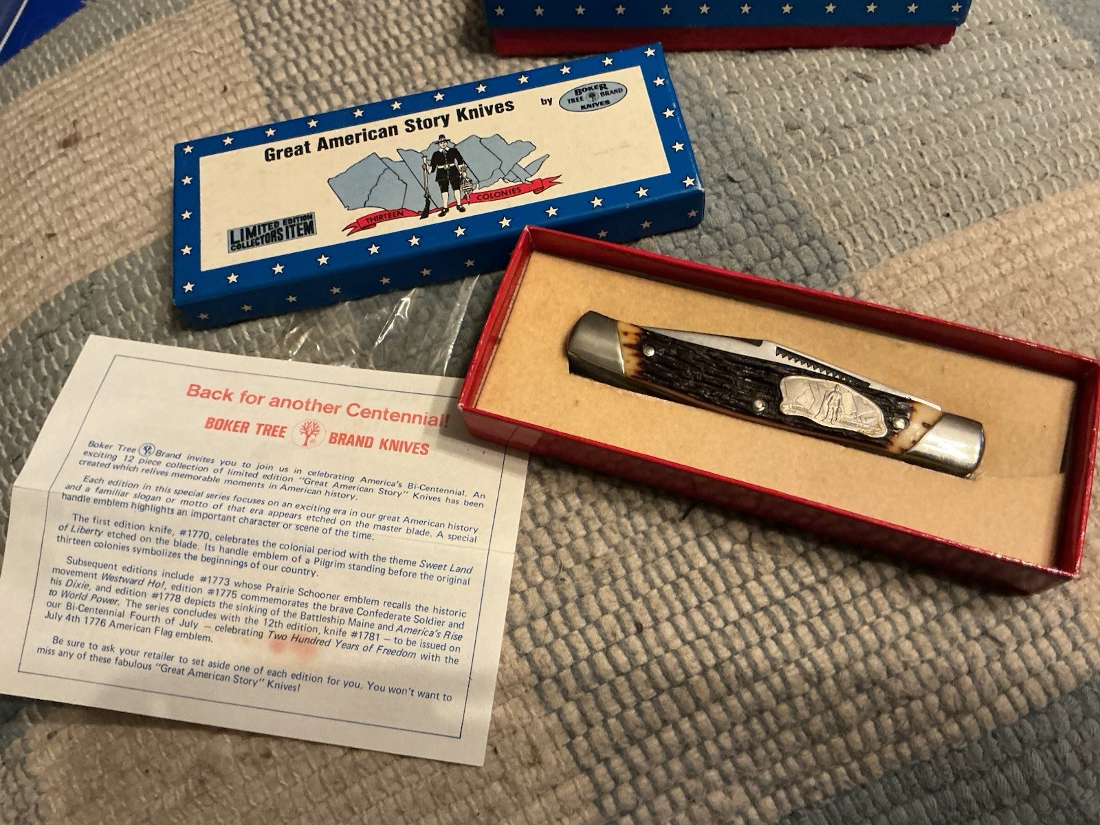 Great American Story Thirteen Colonies Boker USA 3 Blade Stockman Knife Orig Box