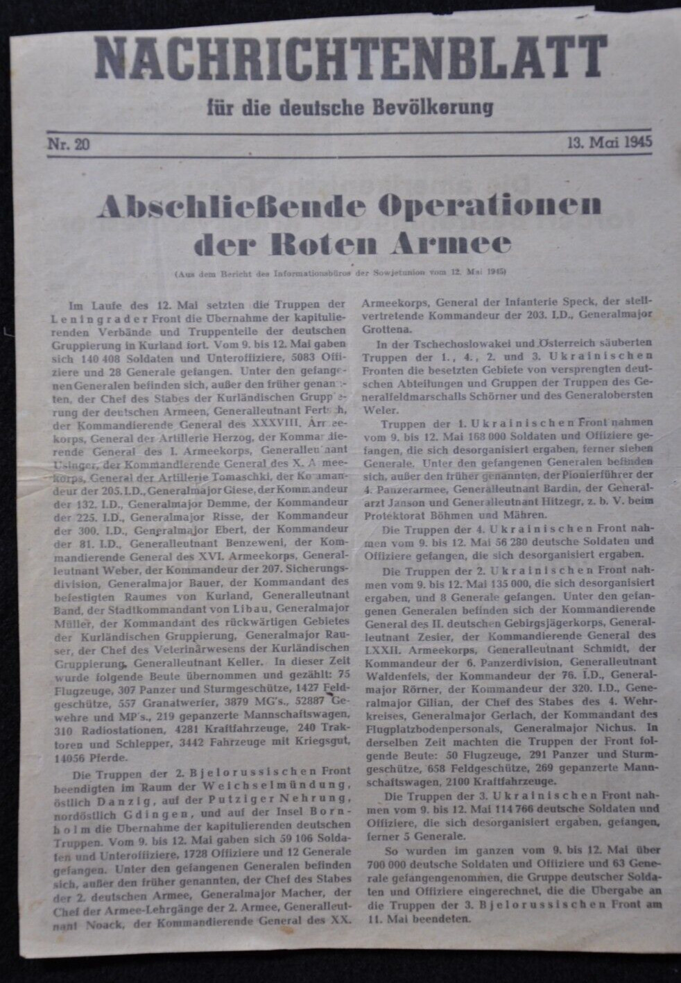 Original WWII Red Army Leaflet Berlin May 1945 Last Operations Kurland RARE