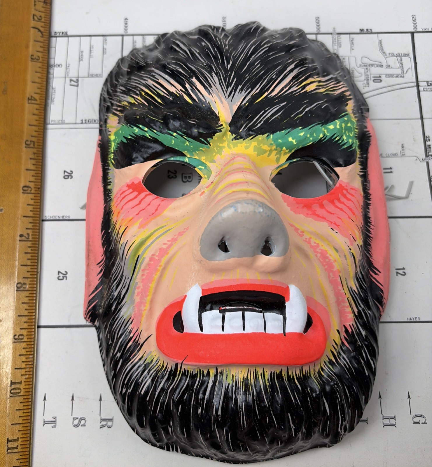 Halloween Mask Vintage 1970s Ben Cooper Plastic Wolfman Halloween Mask