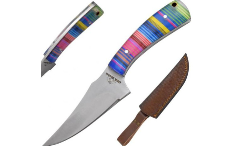 Old Ram Rainbow Wood Fixed Blade Hunting Knife Leather Sheath 8