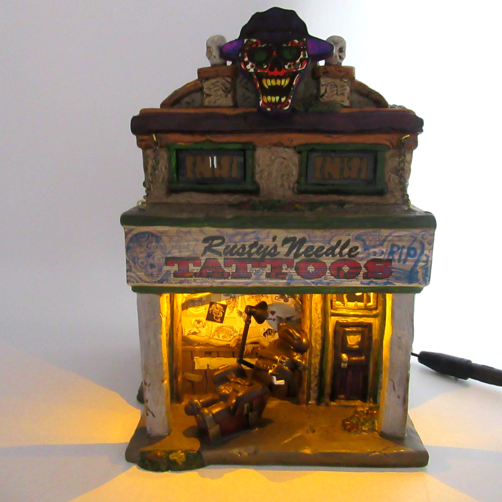 Vintage Dept 56 RUSTY\'S NEEDLE TATTOOS Halloween Snow Village Retired No Box