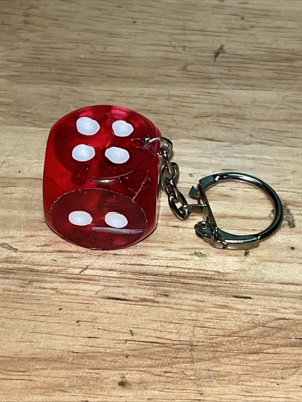 Vintage CLEAR RED DICE Keyring Key Fob Keychain ~ 1\