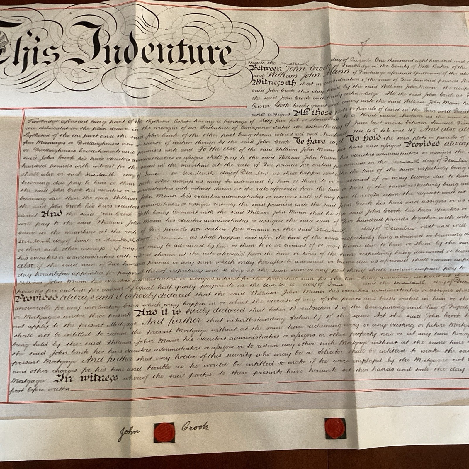 1892 Antique English Mortgage Indenture Vellum Document Trowbridge Cook Mann Wax