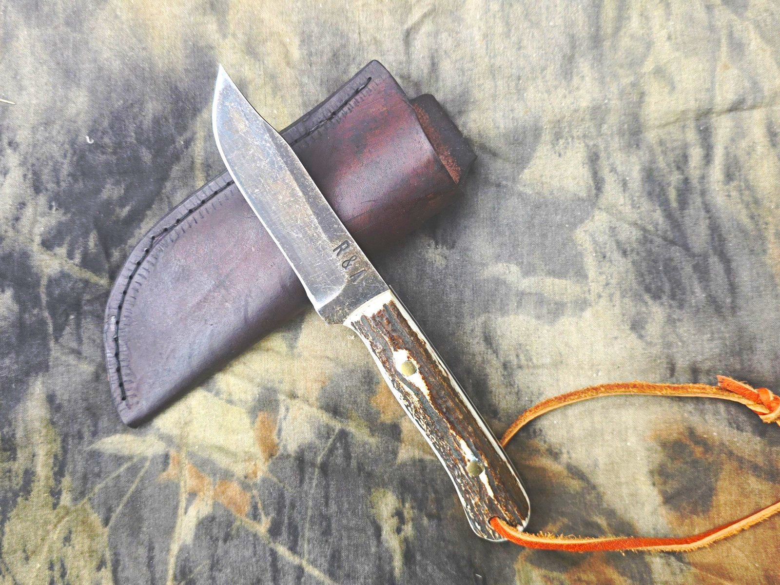 R&A Custom Handmade Fixed Blade Hunting Knife Steel Clip Point, Stag, Sheath R&A Custom Handmade Fixed Blade Hunting Knife Steel Clip Point, Stag, Sheath