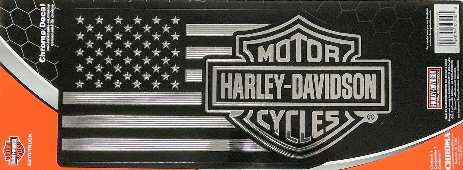 Harley-Davidson Bar & Shield Logo American Flag Large Chrome Embossed Decal Harley-Davidson Bar & Shield Logo American Flag Large Chrome Embossed Decal
