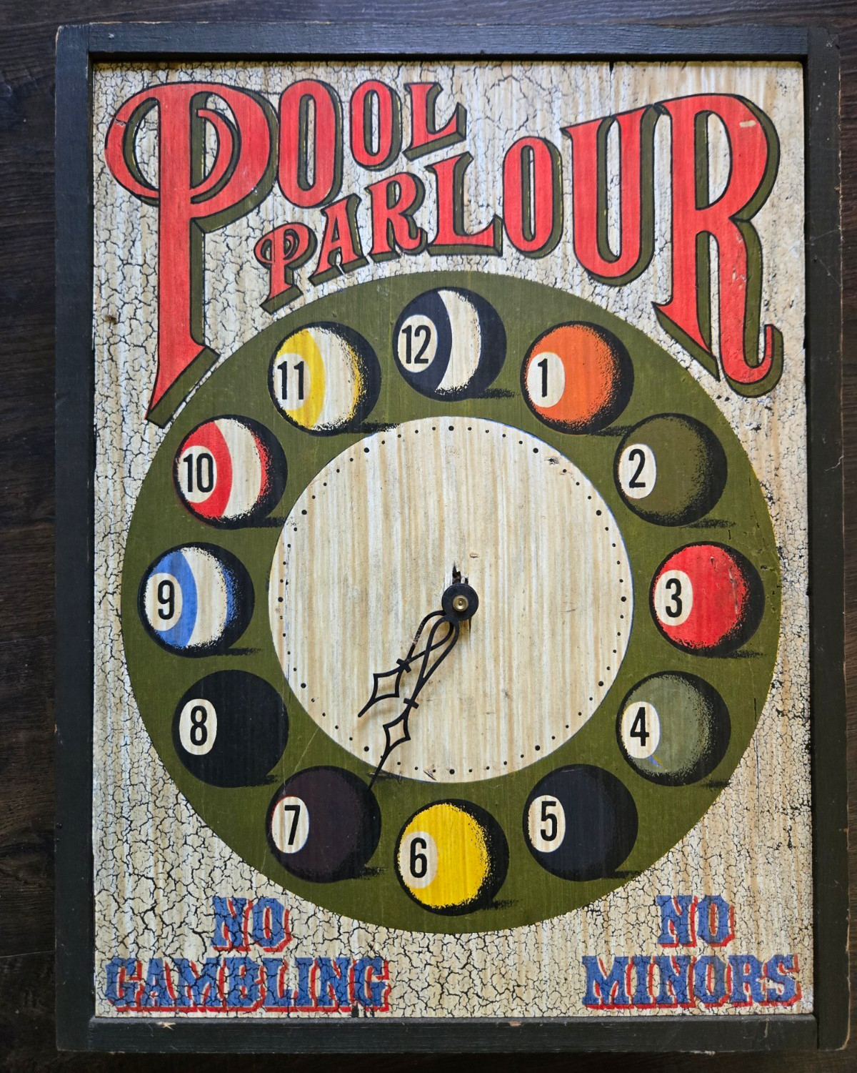 Vintage George Nathan Associates Pool Parlor Wall Clock Wood Sign 276