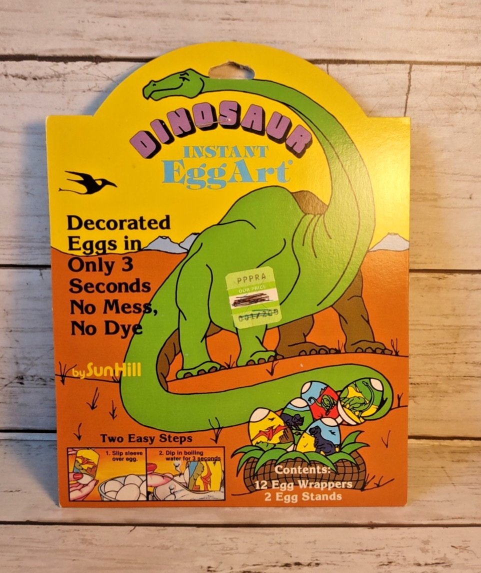 Vintage 1987 Sunhill Instant Easter Egg Art Dinosaurs 12 Shrink Wrappers Sealed Vintage 1987 Sunhill Instant Easter Egg Art Dinosaurs 12 Shrink Wrappers Sealed