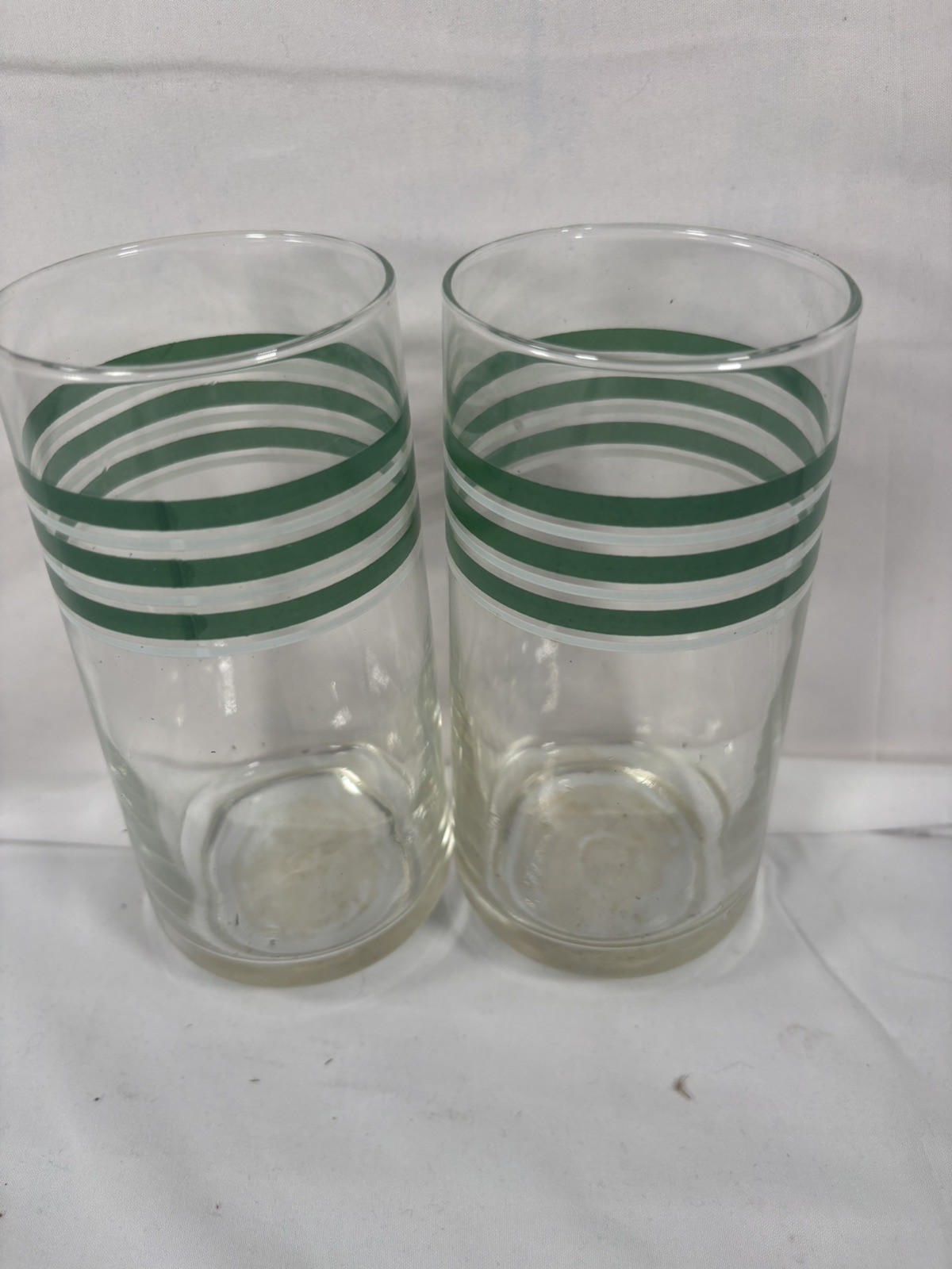 2~Vtg Retro Green White Striped Glasses