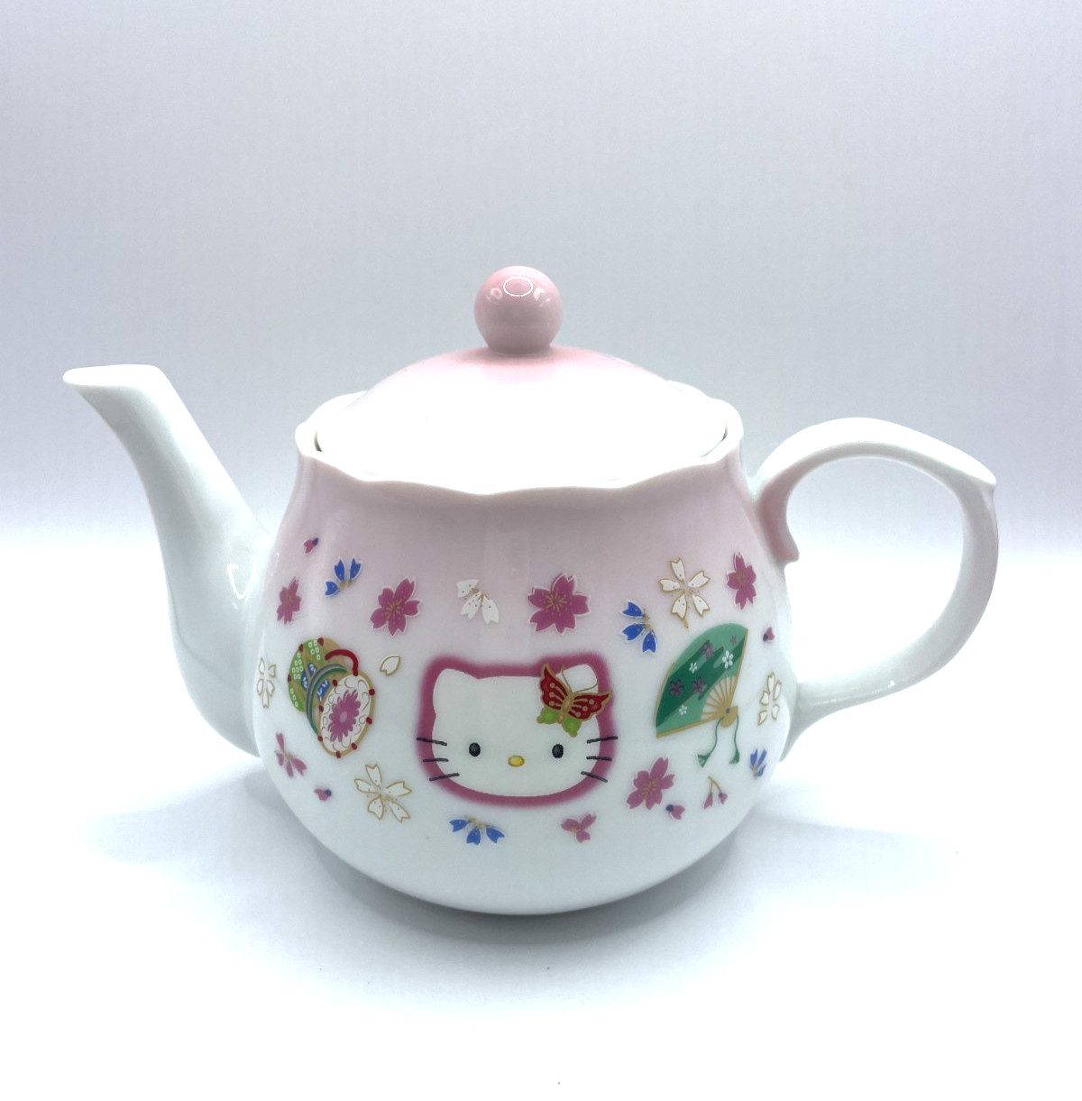 Vintage 2000 Hello Kitty Ceramic Teapot Kyusu Sakura Kimono Sanrio Rare Japan Y2