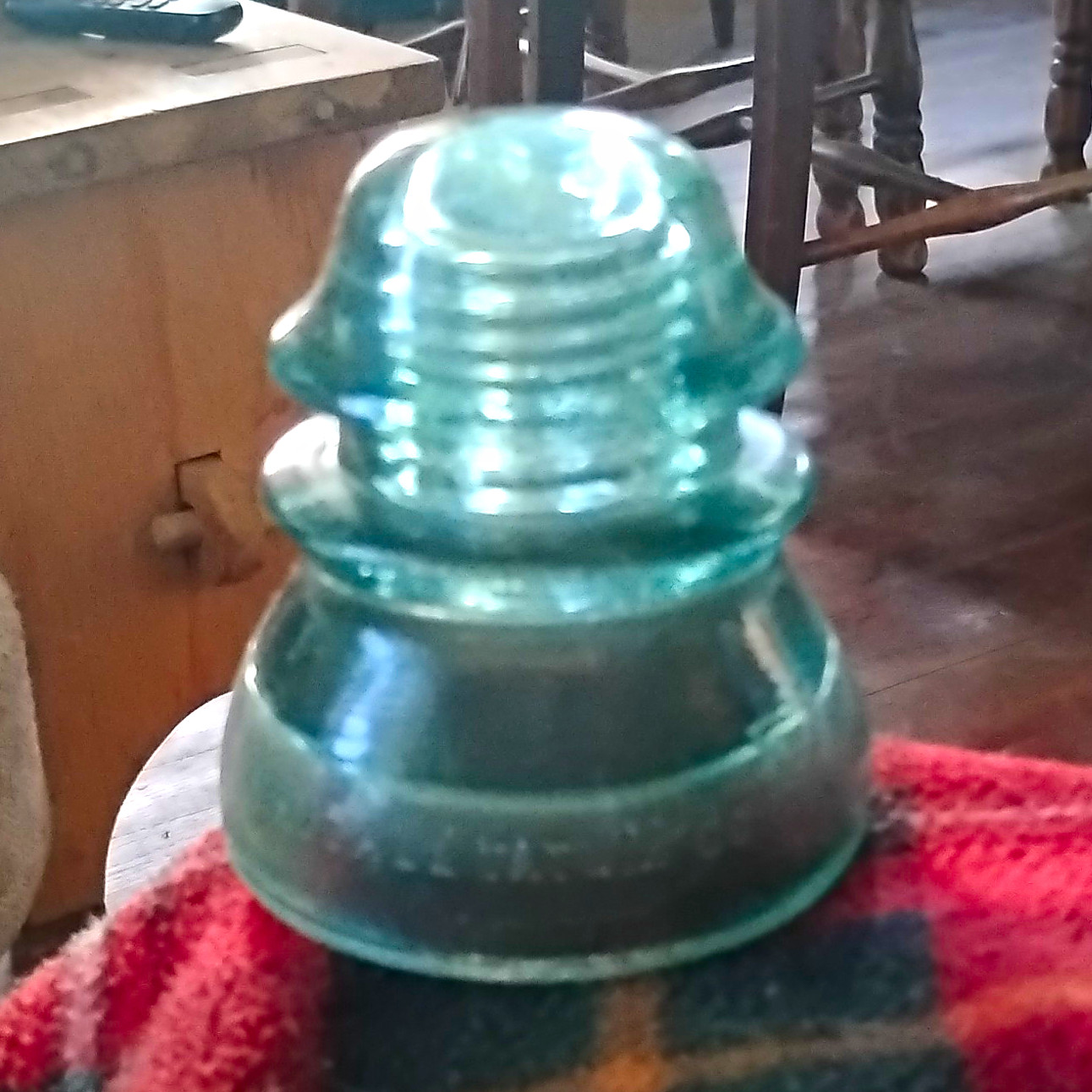 AQUA BLUE GLASS~VINTAGE~POWER LINE INSULATOR~AQUA BLUE~GLASS~4 1/2\