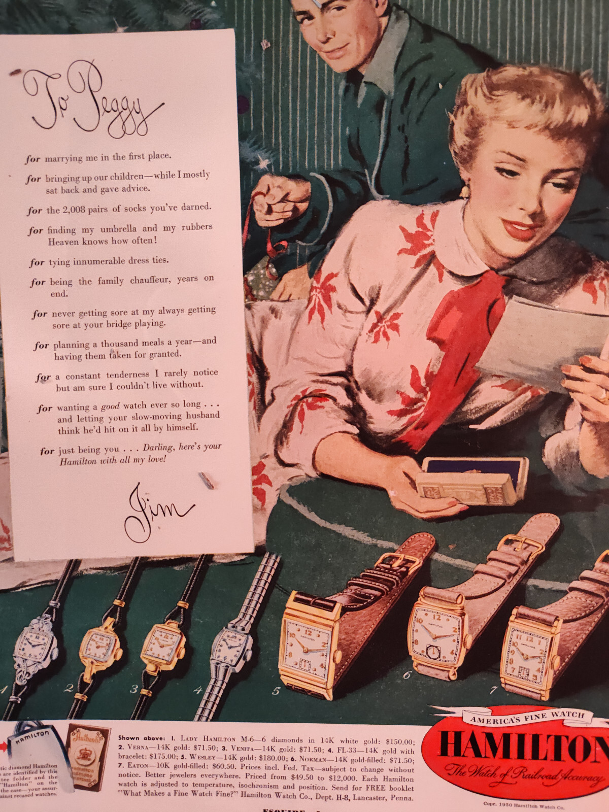 1951 Esquire Original Art Ads HAMILTON Fine Watches GILBEY\'s Scotch Whisky