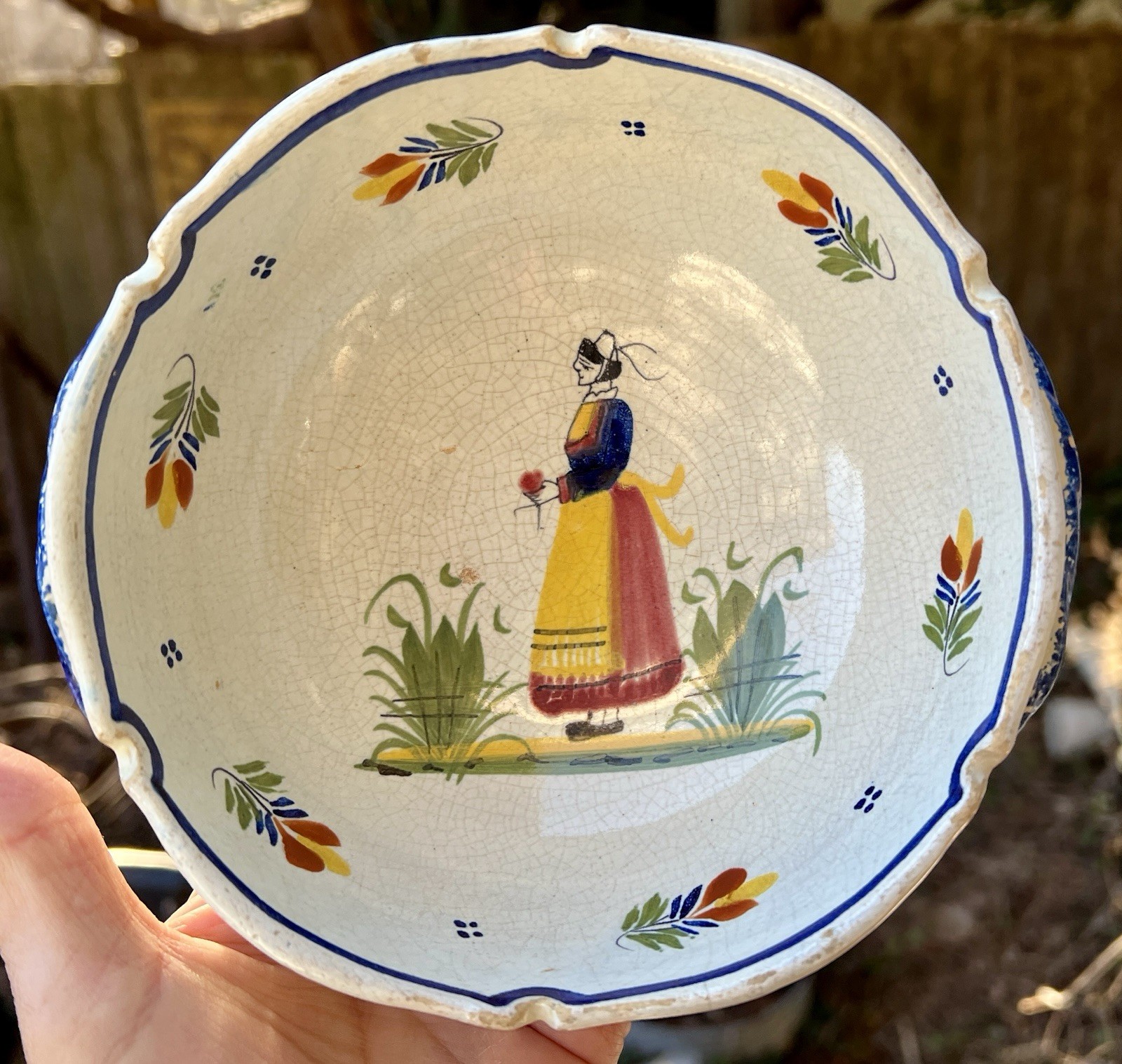 Henriot Quimper #178 Double Handle Hand Painted Bowl - Breton Folk Art - France