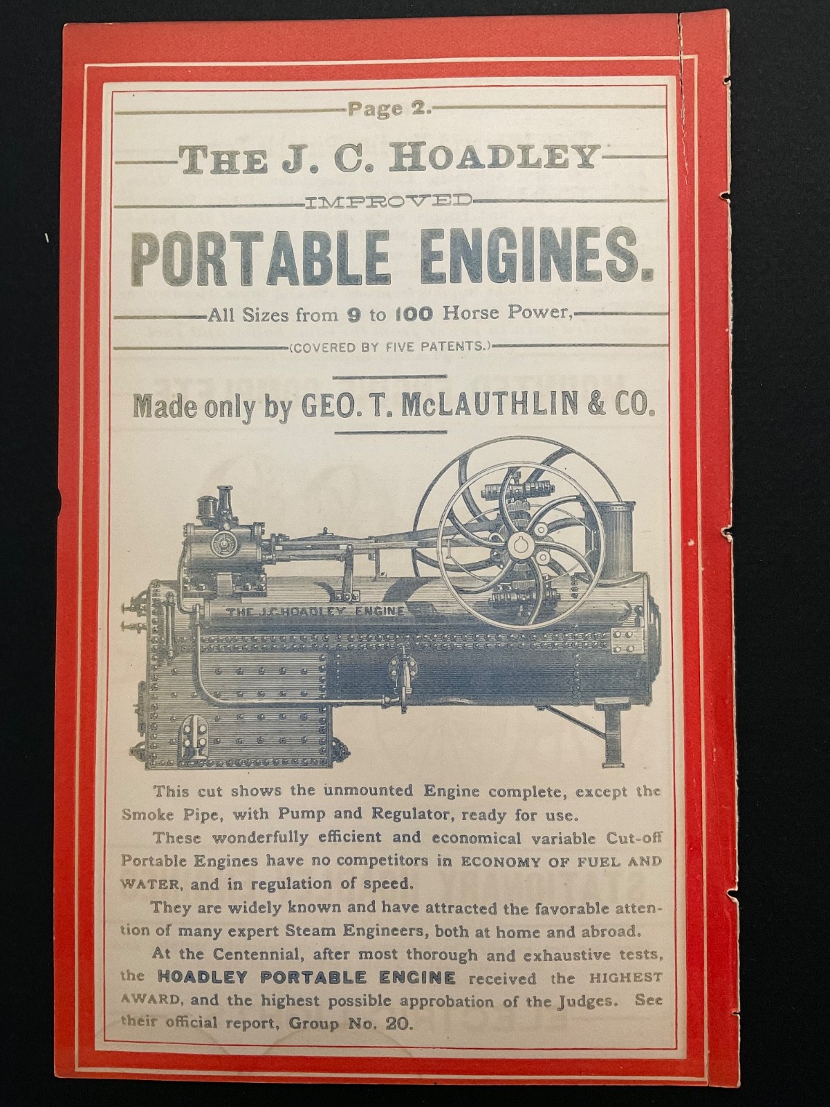 1883 Antique Ad Page J C Hoadley Portable Engines, McLauthlin & Co. Boston MA