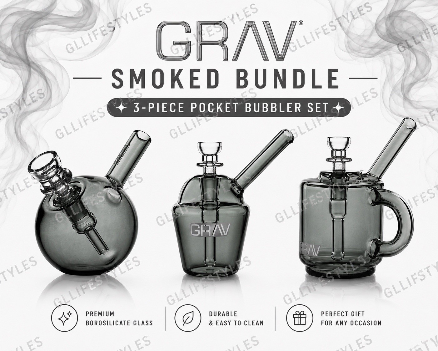 Grav SMOKED COLLECTION BUNDLE of Pocket Bubblers, Spherical, Coffee, Slush