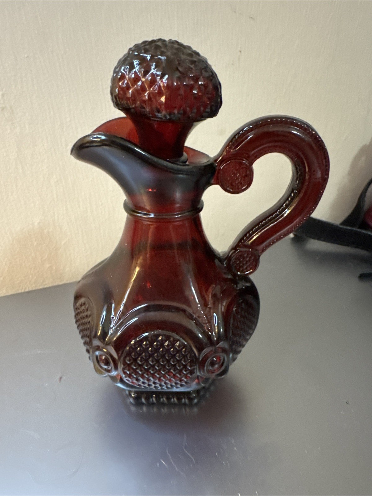Vintage Avon Cape Cod Ruby Red Glass Cruet Skin So Soft Bath Oil Bottle