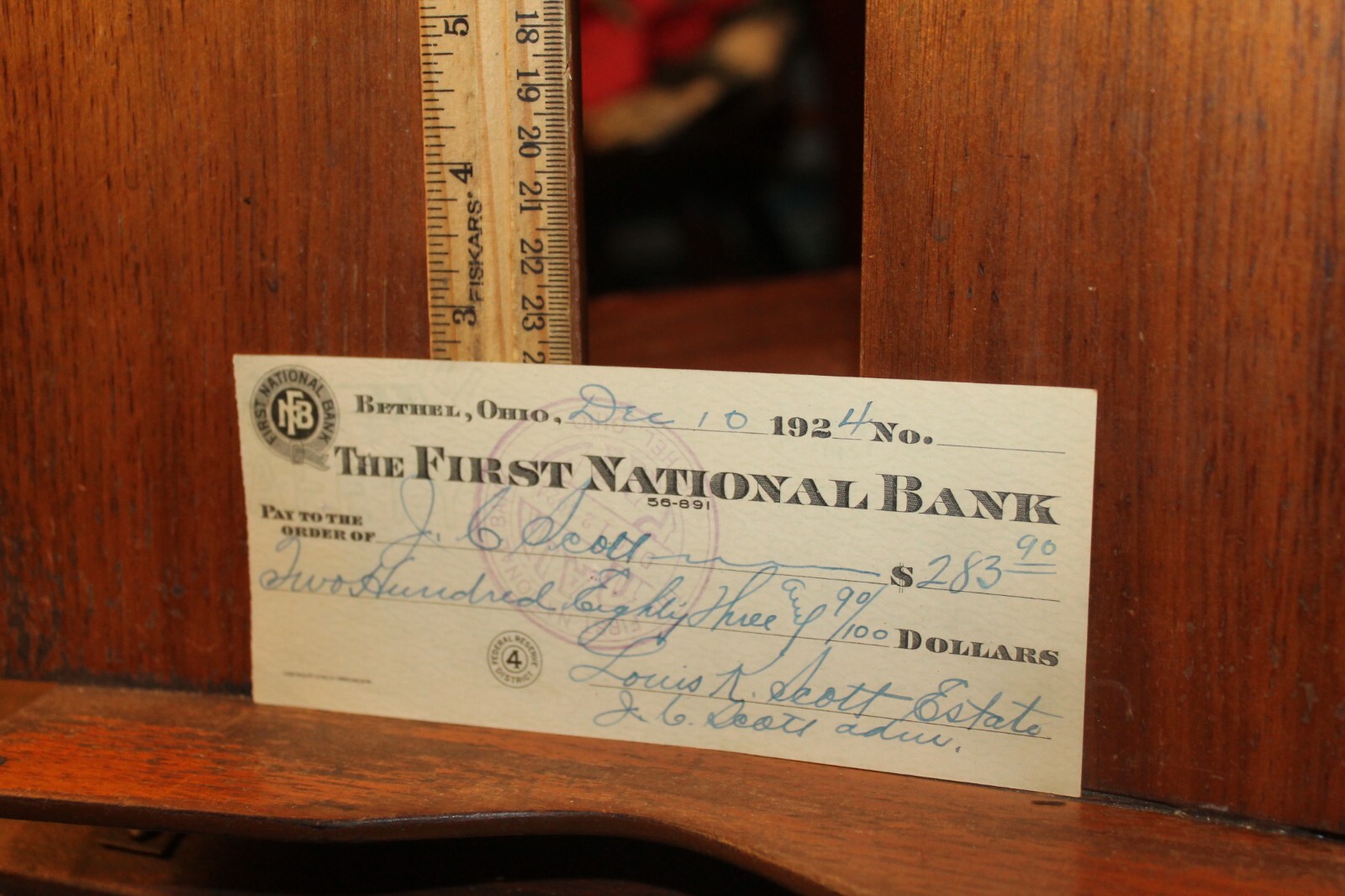 Antique 1924 Bethel Ohio First National Bank Ohio Cancelled Check Antique 1924 Bethel Ohio First National Bank Ohio Cancelled Check