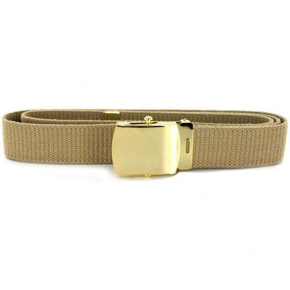 Navy Belt Male Khaki Cotton with Brass Buckle and Tip 55\