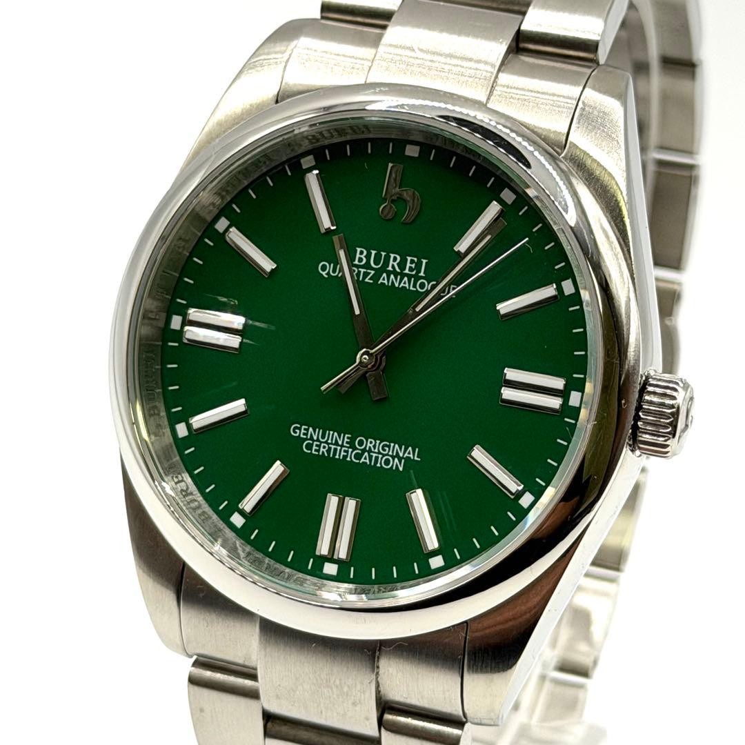 BUREI Men\'s Wristwatch Green Dial Good Condition Working With Extra Links