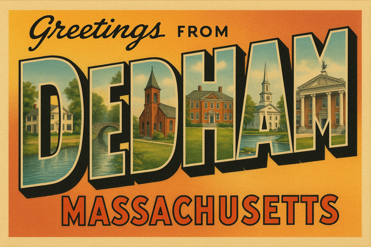 a364 Dedham, Massachusetts Vintage Travel Postcard Refrigerator Magnet