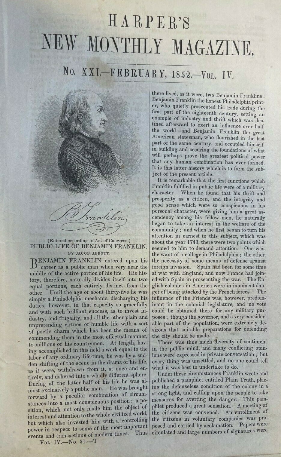 1852 Public Life of Benjamin Franklin illustrated