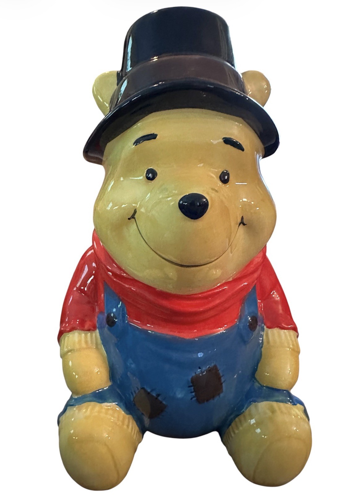Disney Winnie the Pooh Ceramic Cookie Jar Top Hat Overalls Handpainted New Disney Winnie the Pooh Ceramic Cookie Jar Top Hat Overalls Handpainted New