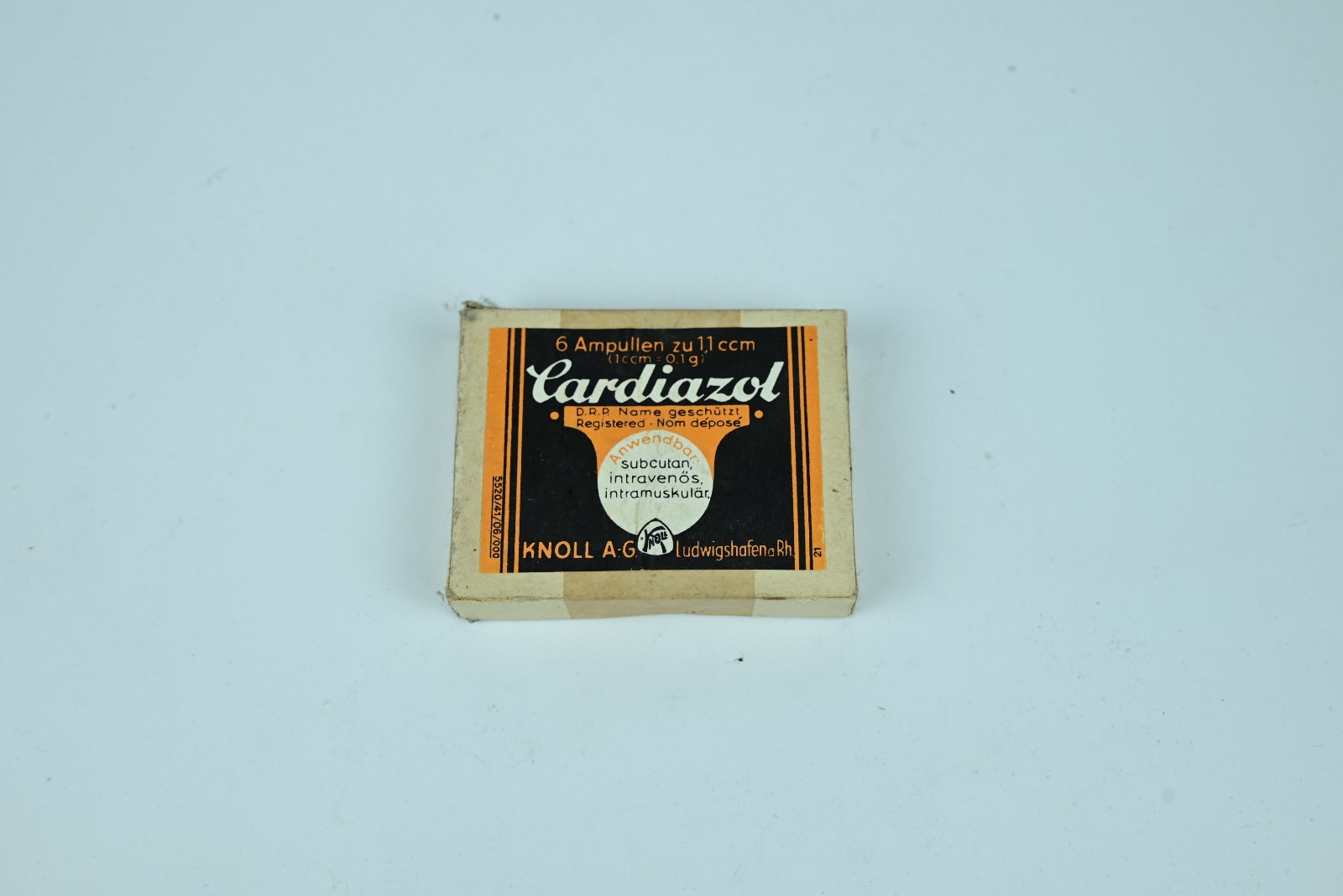 Rare Vintage Cardiazol Knoll A.G. Ludwigshafen 6 Ampoules Box German Medical Ant Rare Vintage Cardiazol Knoll A.G. Ludwigshafen 6 Ampoules Box German Medical Ant