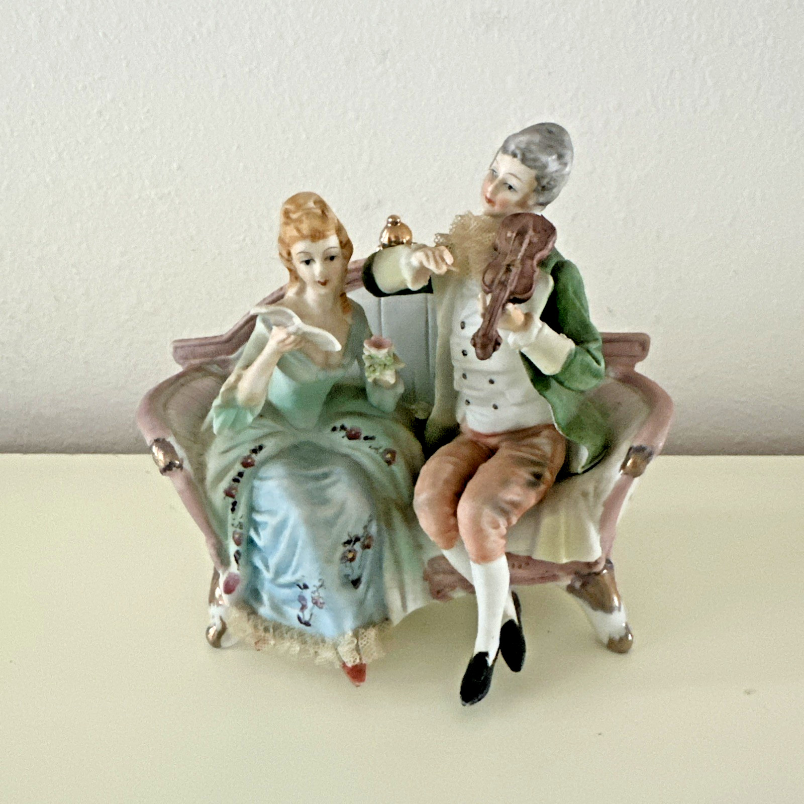 Kalk Porcelain Bisque Figurine Couple on Sofa Victorian Style