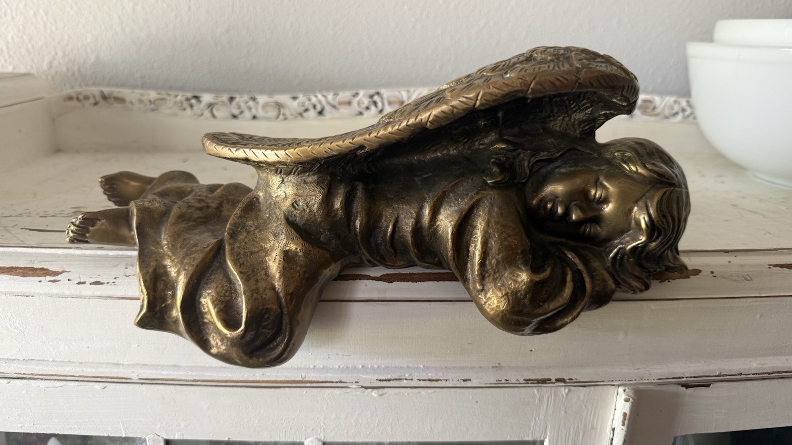 Vintage Heavy Brass Large Sleeping Angel Shelf Sitter 13\