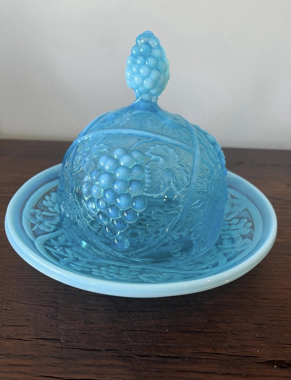 Vintage Northwood Palm Beach Blue Opalescent Covered Butter Dish - RARE