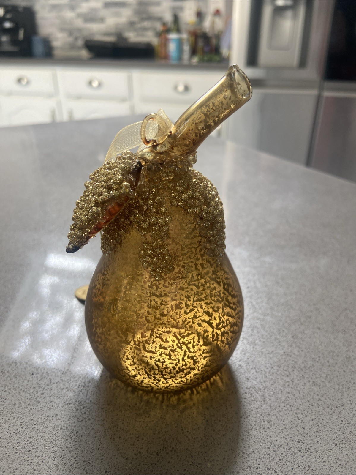 Katherines Collection Gold Blown Glass Pear Ornament