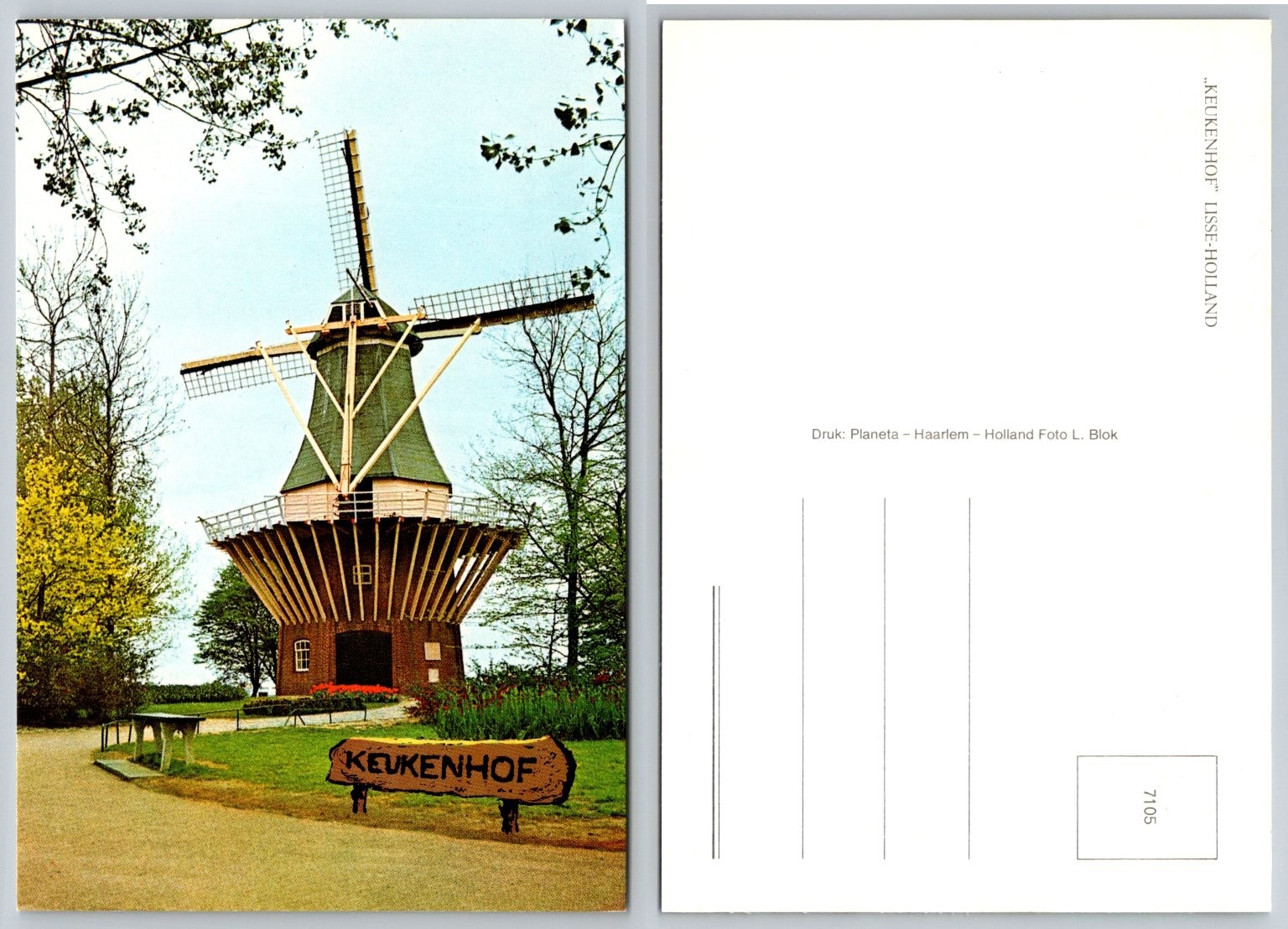 Vintage Keukenhof Windmill Postcard Lisse Holland Scenic View Planeta