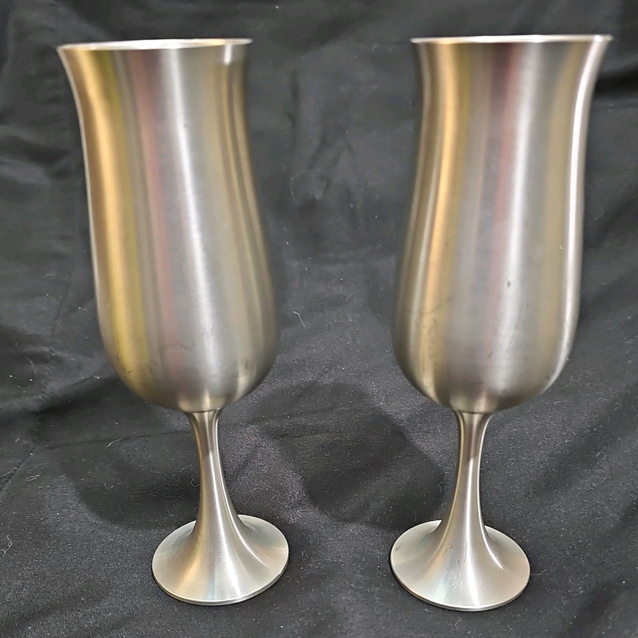 2 VTG Royal Selangor Pewter Champagne Goblets 6 3/4” tall HEAVY elegant goth 2 VTG Royal Selangor Pewter Champagne Goblets 6 3/4” tall HEAVY elegant goth